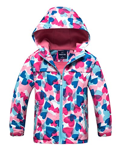 M2C Girls Outdoor Patterned Fleece Lined Light Windproof Jacket with Hood 4/5 Pink