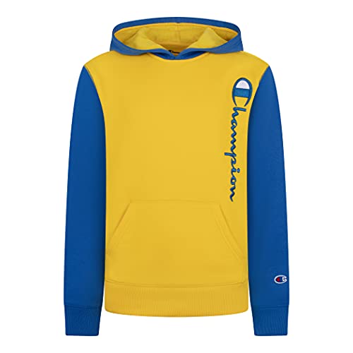 Champion Heritage Kids Cotton Sweatshirt Fashion Pull On Crew Neck Unisex Hoody (Small, Team Gold/Bozetto Blue Block)
