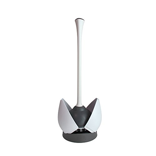 Clorox Toilet Plunger with Hideaway Storage Caddy, 6.5” x 6.5” x 16.5”, White/Gray