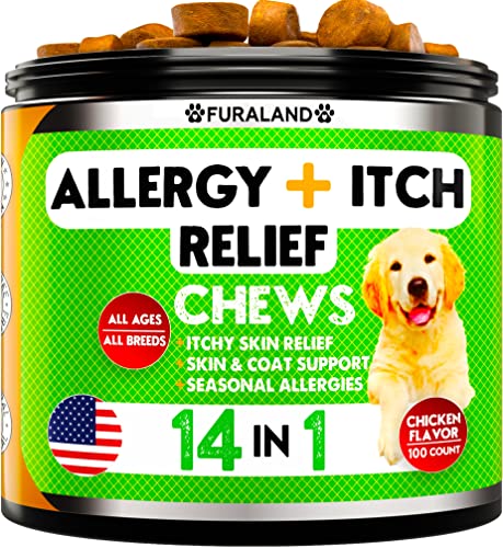 Dog Allergy Relief Chews - Dog Itch Relief - Omega 3 Fish Oil + Probiotics - Itchy Skin Relief - Seasonal Allergies - Anti Itch Support & Hot Spots - Immune Supplement for Dogs