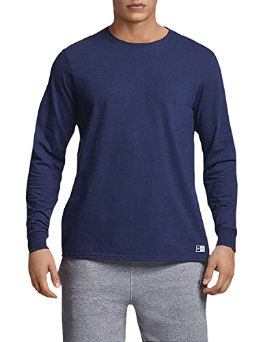 Russell Athletic mens Cotton Performance Long Sleeve T-Shirt, Navy, M