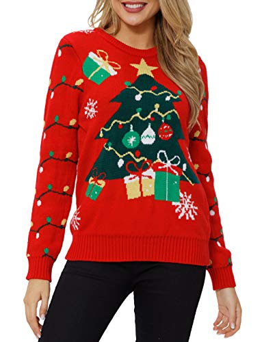 VENTELAN Women's Christmas Sweater Funny Christmas Tree Ugly Pullover Snowflake Long Sleeve Sweater Shirt
