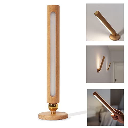 TUNJINSHOU 360° Rotatable Wooden Led - Magnetic Detachable Stepless Dimmable Rechargeable Wall Light, Bedroom Living Room USB Night Light (Yellow)