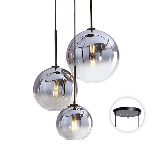 KCO Lighting Modern 3-Light Hanging Light Fixture Silver Gradient Glass Globe Pendant Ceiling Lighting with Adjustable Cord Mid Century Hanging Chandelier Light Fixture for Kitchen Island Bedroom