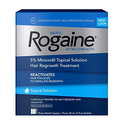 Rogaine Men's Extra Strength 5% Minoxidil Topical Solution for Hair Loss and Regrowth, Treatment for Thinning Hair, 3 Month Supply, Unscented, 2 Fl Oz, Pack of 3