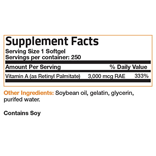 Bronson Vitamin A 10,000 IU Premium Non-GMO Formula Supports Healthy Vision & Immune System and Healthy Growth & Reproduction, 250 Softgels