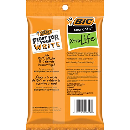 BIC Round Stic Xtra Life Ballpoint Pen, Medium Point (1.0mm), Red, 10-Count