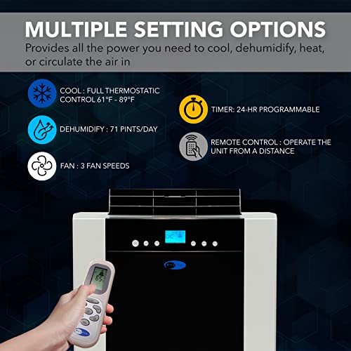 Whynter ARC-14S 14,000 BTU Dual Hose Portable Air Conditioner, Dehumidifier, Fan with Activated Carbon Filter in Platinum and Black plus Storage bag for Rooms up to 500 sq ft
