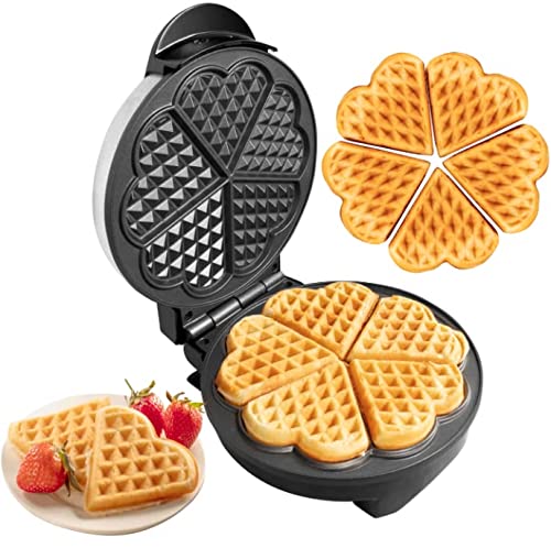 Heart Waffle Maker - Non-Stick, Electric Waffle Griddle Iron with Adjustable Browning Control - 5 Heart-Shaped Waffles, Great Gift