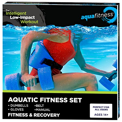 Aqua 6-Piece Fitness Set - Adult Water Aerobics Equipment for Pool - Includes Aquatic Swim Belt, Resistance Gloves, and Dumbbells