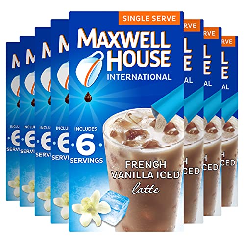 Maxwell House International French Vanilla Iced Latte Café-Style Single Serve Instant Coffee Beverage Mix (48 ct Pack, 8 Boxes of 6 Sticks)
