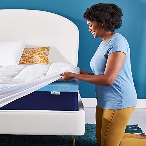 Sleep Innovations Dual Layer 4 Inch Memory Foam Mattress Topper, Queen Size, Medium Support, 2 Inch Cooling Gel Memory Foam Plus 2 Inch Pillow Top Cover