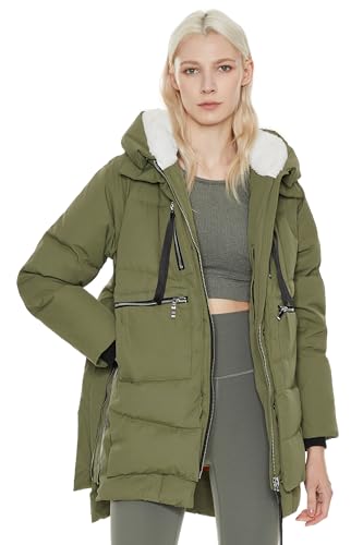 Orolay Women's Thickened Down Jacket in a beautiful green color, perfect for winter.