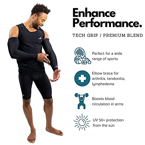 CompressionZ Compression Arm Sleeves for Men & Women UV Protection (Black, L)