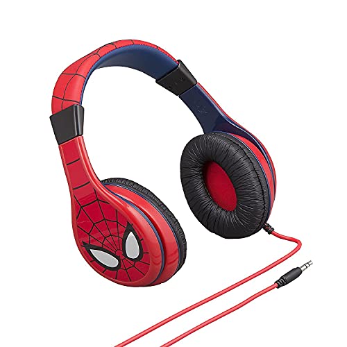 eKids Spiderman Kids Headphones, Adjustable Headband, Stereo Sound, 3.5Mm Jack, Wired Headphones for Kids, Tangle-Free, Volume Control, Childrens Headphones Over Ear for School Home, Travel