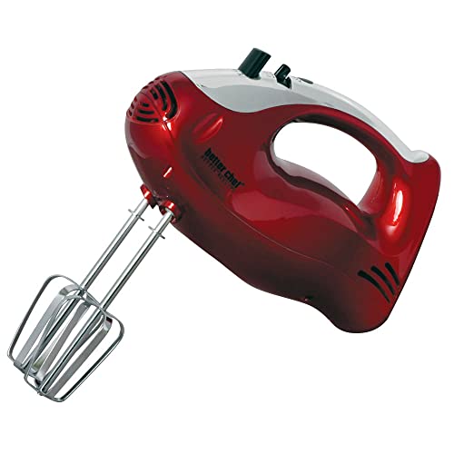 Better Chef Electric Hand Mixer | Chrome Accent | Chrome Beater & Hooks | Thumb Switch & Boost | 100-watt (Red & Chrome)