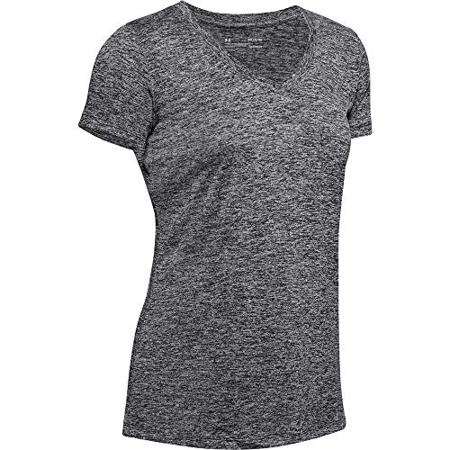 Under Armour Women's Tech V-Neck Twist Short-Sleeve T-Shirt , Black (001)/Metallic Silver, Medium