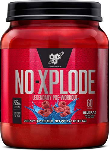 BSN N.O.-XPLODE Pre Workout Powder, Energy Supplement for Men and Women with Creatine and Beta-Alanine, Flavor: Blue Raz, 60 Servings