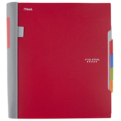 Five Star Advance Spiral Notebook, 5-Subject, College Ruled Paper,11" x 8-1/2", 200 Sheets, With Spiral Guard and Movable Dividers, Red (73146)