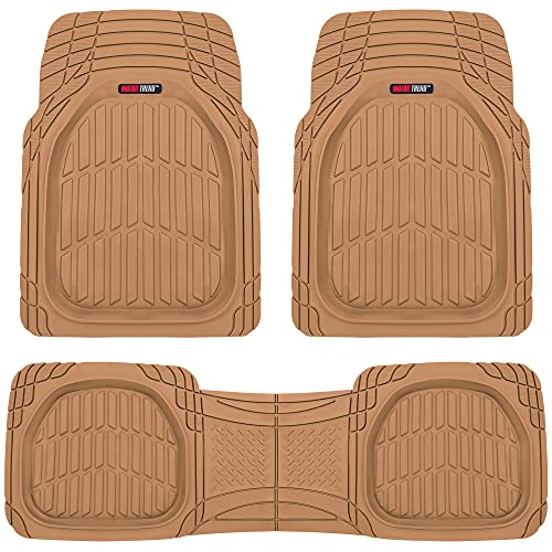 Motor Trend FlexTough Floor Mats for Cars, Beige Deep Dish All-Weather Car Mats, Waterproof Trim-To Fit Automotive Floor Mats for Cars Trucks SUV, Universal Floor Liner Car Accessories