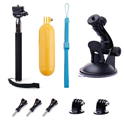 TEKCAM Action Camera Accessories Kits Bundle Compatible with Gopro Hero 9 8 7/AKASO EK7000/Brave 4/7 LE/ V50X/Dragon Touch 4k Waterproof Camera Car Suction Cup Mount Floating Handle Grip Selfie Stick