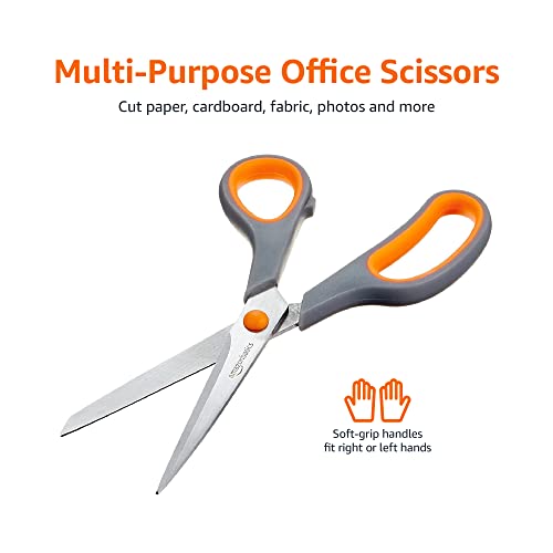 Amazon Basics Multipurpose, Comfort Grip, Titanium Fused, Stainless Steel Office Scissors - Pack of 3