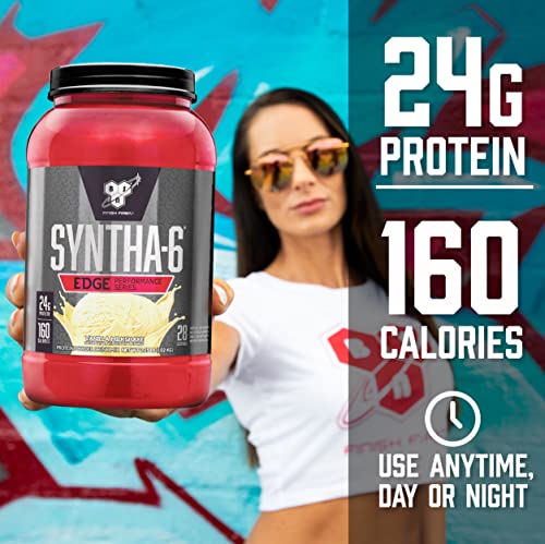 BSN SYNTHA-6 Edge Protein Powder, with Hydrolyzed Whey, Micellar Casein, Milk Protein Isolate, Low Sugar, 24g Protein, Vanilla Milkshake, 48 Servings