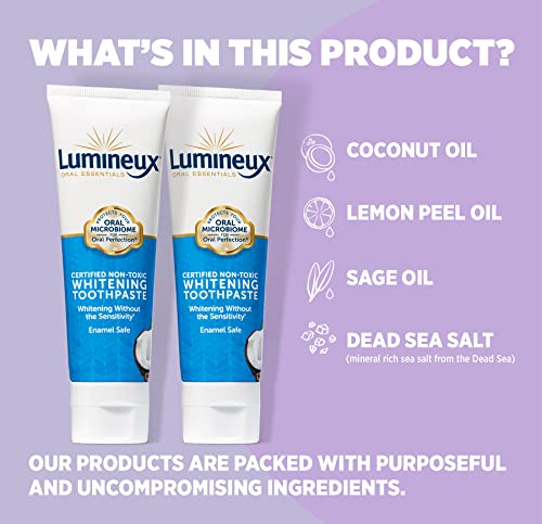 Lumineux Teeth Whitening Toothpaste 2 Pack - Enamel Safe for Sensitive & Whiter Teeth - Certified Non-Toxic, Fluoride Free, No Alcohol, Artificial Colors, SLS Free & Dentist Formulated - 3.75 Oz