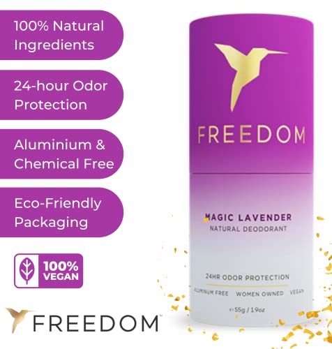Freedom EWG Verified 100% Natural Aluminum Free Deodorant Stick For sensitive Skin for Women & Men - Cruelty Free, and It REALLY works (Lavender, ECO Paper)