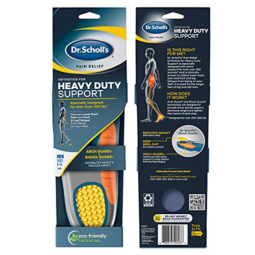 Dr. Scholl's Heavy Duty Support Pain Relief Orthotics, Designed for Men over 200lbs with Technology to Distribute Weight and Absorb Shock with Every Step (for Men's 8-14)