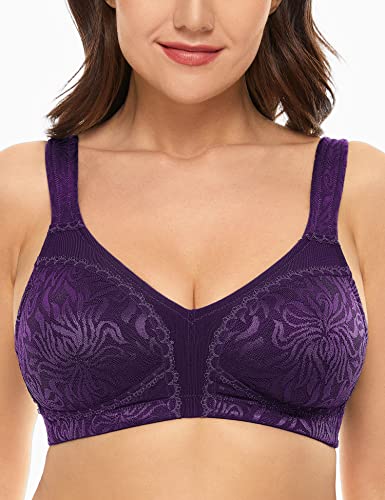 Wingslove Women's Full Coverage Non Padded Comfort Minimizer Wire-Free Bra Plus Size(Purple,40B)