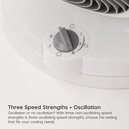 IRIS USA WOOZOO Oscillating Fan, Vortex Fan, Air Circulator, Desk Fan, Portable Fan, 3 Speed Settings, 6 Tilting Head Settings, 74ft Max Air Distance, Large, White