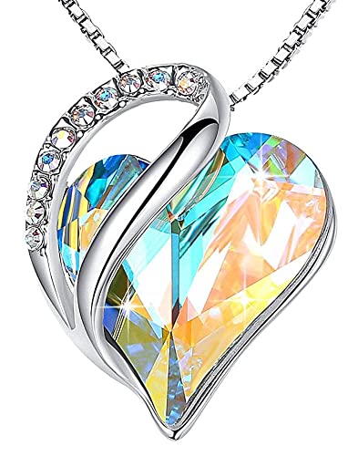 Silver infinity heart pendant necklace with sparkling birthstone crystal