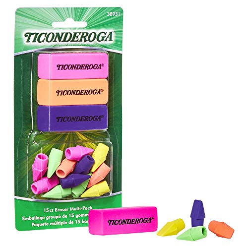 Ticonderoga Erasers, Neon, 15 Count (Pack of 8) (38931SP)