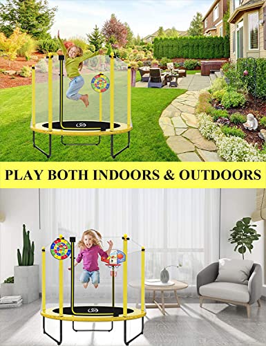 LANGXUN 60" Trampoline for Kids - 5ft Outdoor & Indoor Mini Toddler Trampoline with Net, Basketball Hoop, Birthday Gifts for Kids, Gifts for Boys & Girls, Baby Toddler Trampoline Toys, Age 1-7