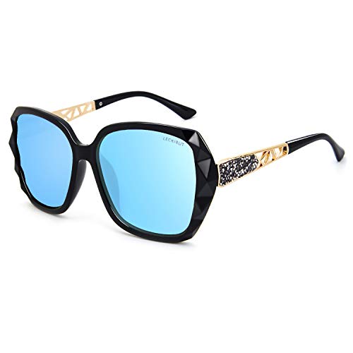 LECKIRUT Oversized Sunglasses for Women Polarized UV Protection Classic Fashion Ladies Shades Purple & Coffee Lens