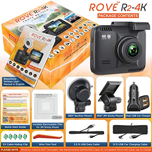 Rove R2-4K Dash Cam Built in WiFi GPS Car Dashboard Camera Recorder with UHD 2160P, 2.4" LCD, 150° Wide Angle, WDR, Night Vision