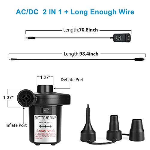 Electric Air Pump, AGPtEK Portable Quick-Fill Air Pump with 3 Nozzles, 110V AC/12V DC, Perfect Inflator/Deflator Pumps for Outdoor Camping, Inflatable Cushions, Air Mattress Beds, Boats, Swimming Ring