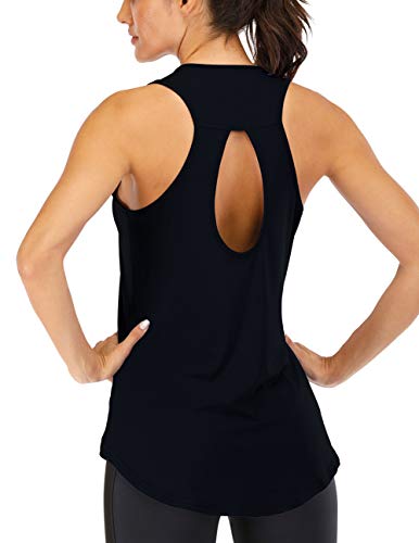ICTIVE Yoga Tops for Women Loose fit Workout Tank Tops for Women Backless Sleeveless Keyhole Open Back Muscle Tank Running Tank Tops Workout Tops Racerback Gym Summer Tank Tops Black L