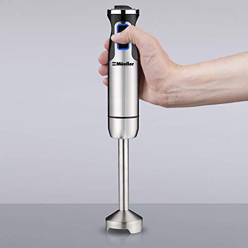 Mueller Ultra-Stick 500 Watt 9-Speed Immersion Multi-Purpose Hand Blender Heavy Duty Copper Motor Brushed 304 Stainless Steel With Whisk, Milk Frother Attachments