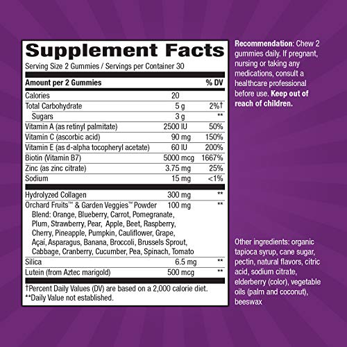 Nature’s Way Alive! Hair, Skin & Nails Gummies, Collagen & Biotin, Antioxidant Vitamins C & E, Strawberry Flavored, 60 Gummies