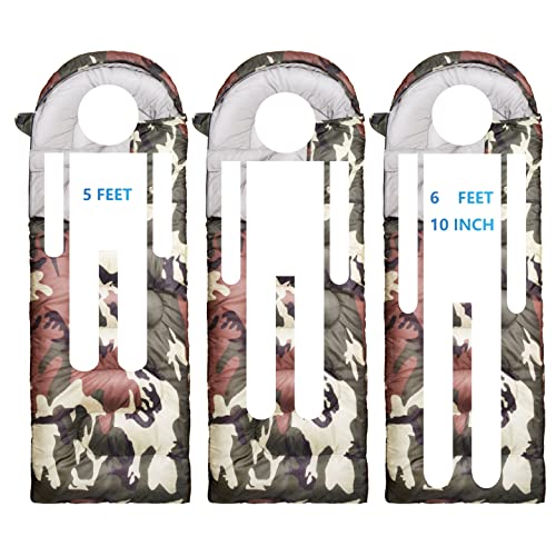 0 Degree Winter Sleeping Bags for Adults Camping (450GSM) - Temp Range (5F–32F) Portable Waterproof Compression Sack- Camping Sleeping Bags for Big and Tall in Env Hoodie: Backpacking Hiking 4 Season