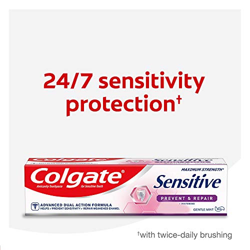 Colgate Sensitive Whitening Toothpaste, Enamel Repair and Cavity Protection, Prevent and Repair, Gentle Mint - 6 ounce (3 Pack)