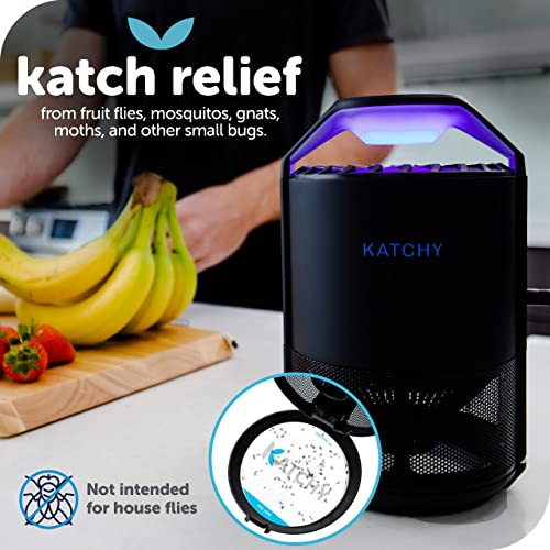 Katchy Indoor Insect Trap - Catcher & Killer for Mosquito, Gnat, Moth, Fruit Flies - Non-Zapper Traps for Buzz-Free Home - Catch Flying Insect Indoors with Suction, Bug Light & Sticky Glue (Black)