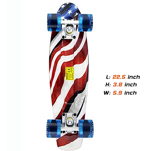 Skateboards Complete 22 Inch Mini Cruiser Retro Skateboard for Kids Boys Youths Beginners