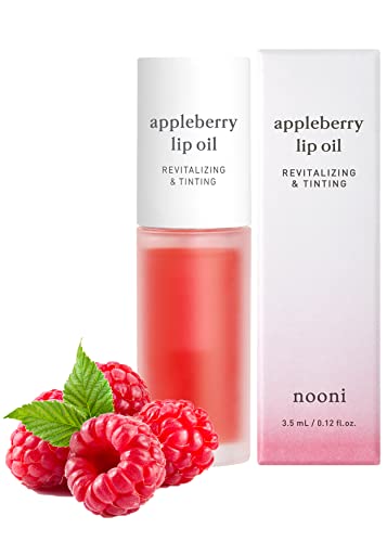 NOONI Korean Lip Oil - Appleberry | Lip Stain, Mother's Day, Gift, Moisturizing, Revitalizing, and Tinting for Dry Lips with Raspberry Fruit Extract, 0.12 Fl Oz