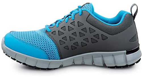 Reebok Work Sublite Cushion Work, Men's, Sky Blue/Dark Grey, Athletic Style, MaxTrax Slip Resistant, Soft Toe Work Shoe (8.5 W)