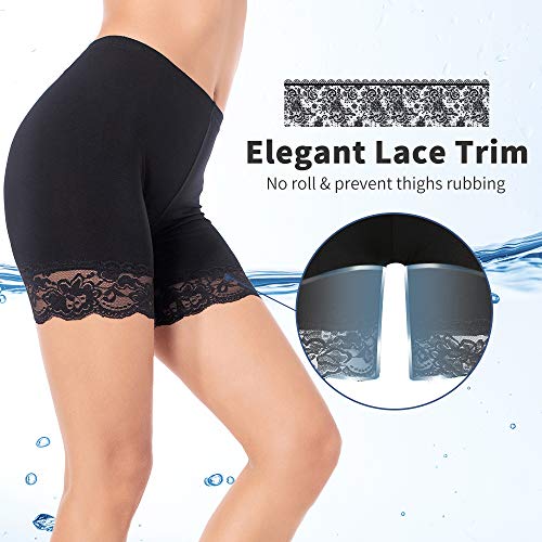 MANCYFIT Slip Shorts for Women Short Leggings Mid Thigh Legging Plus Size Lace Undershorts Black Small