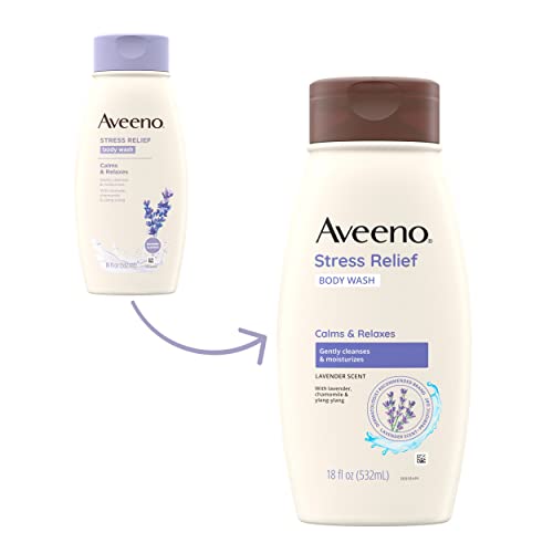 Aveeno Stress Relief Body Wash Calms & Relaxes with Lavender, chamomile & ylang ylang Lavender Scented 18 fl. Oz