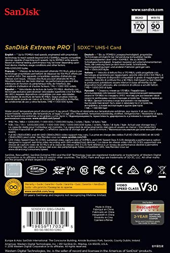 SanDisk 128GB Extreme PRO SDXC UHS-I Card - C10, U3, V30, 4K UHD, SD Card - SDSDXXY-128G-GN4IN